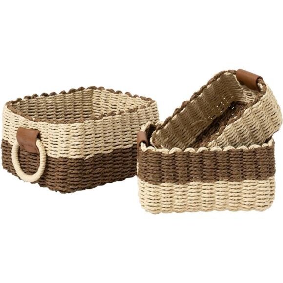 Set of 3 Woven Storage Baskets Recycled Paper Rope Bin Organizer Divider